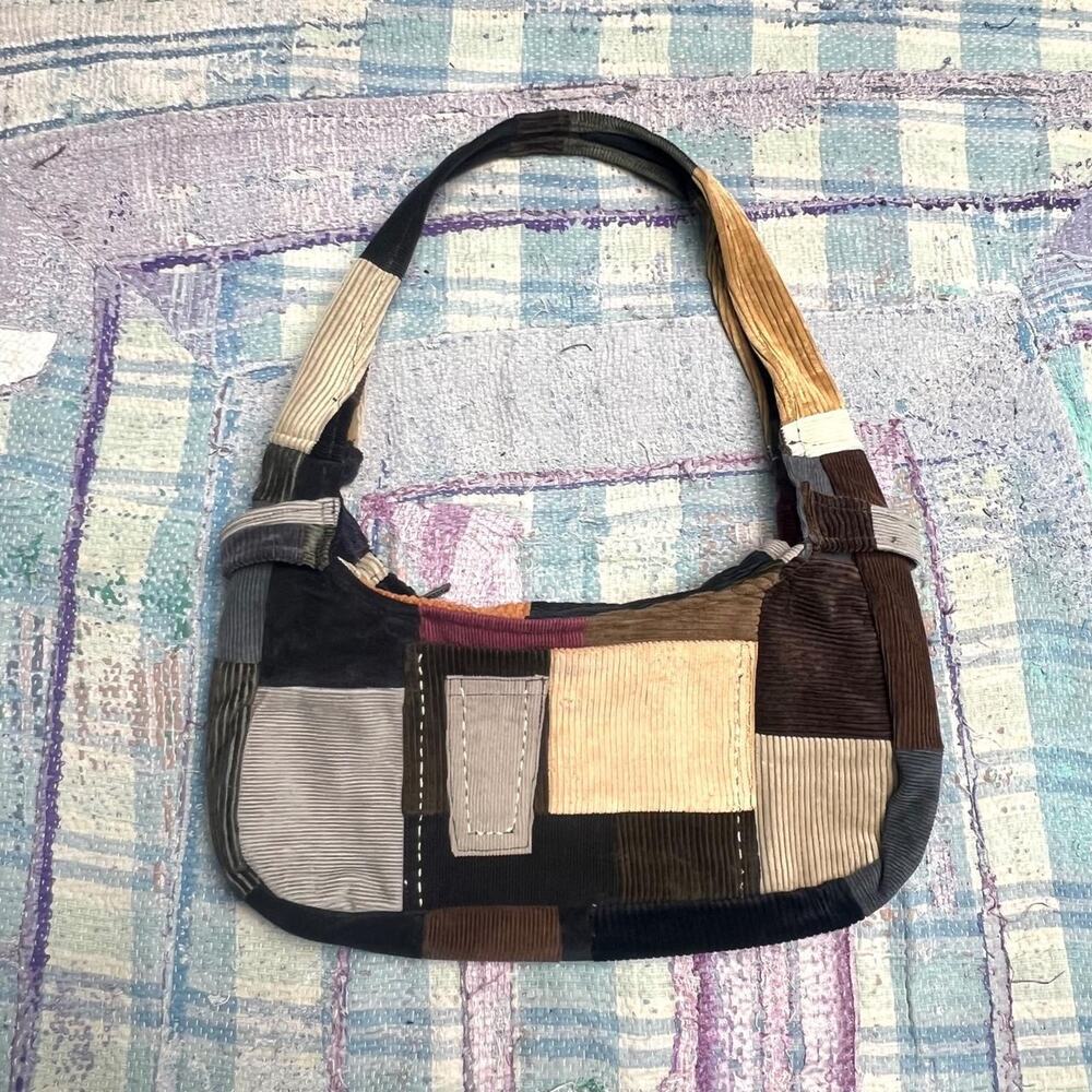Custom Upcycled Shoulder Bag – Handmade corduroy bag – Y2K Mini Baguette Purse
